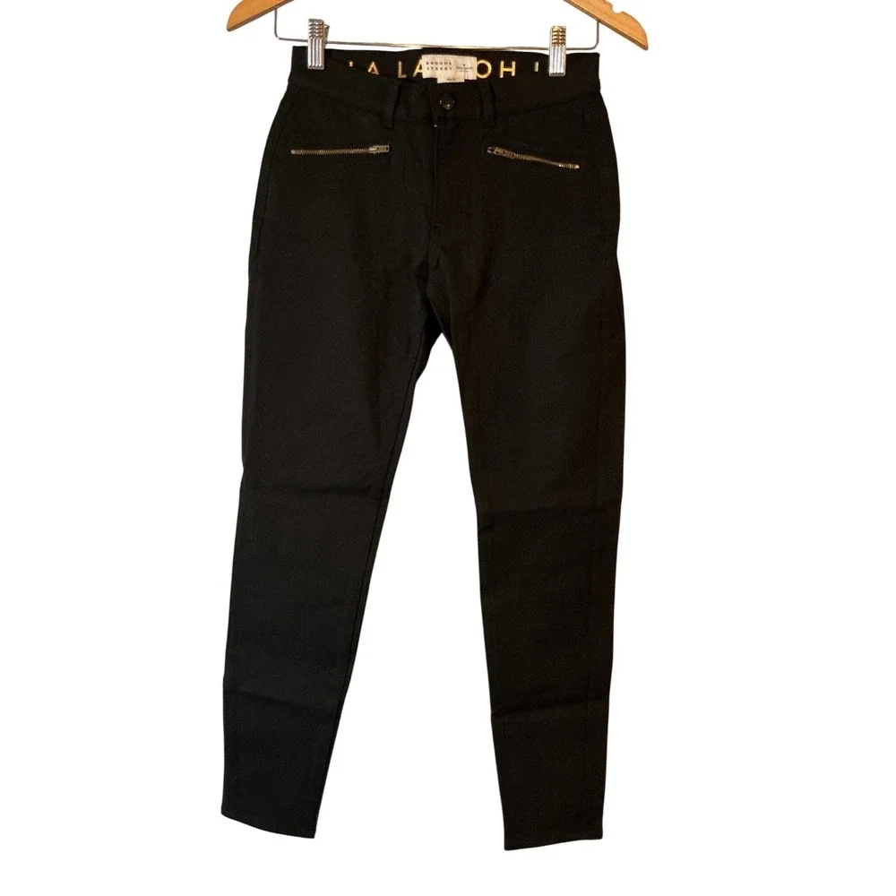 Kate Spade Broome Street Black Skinny Pants Front Zip Pockets 24 Made in USA